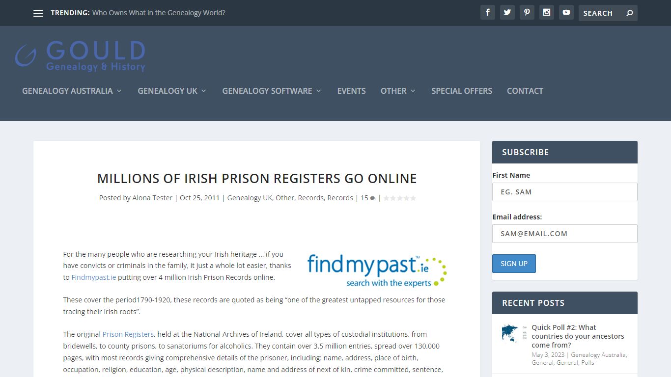 Millions of Irish Prison Registers Go Online - Genealogy & History News