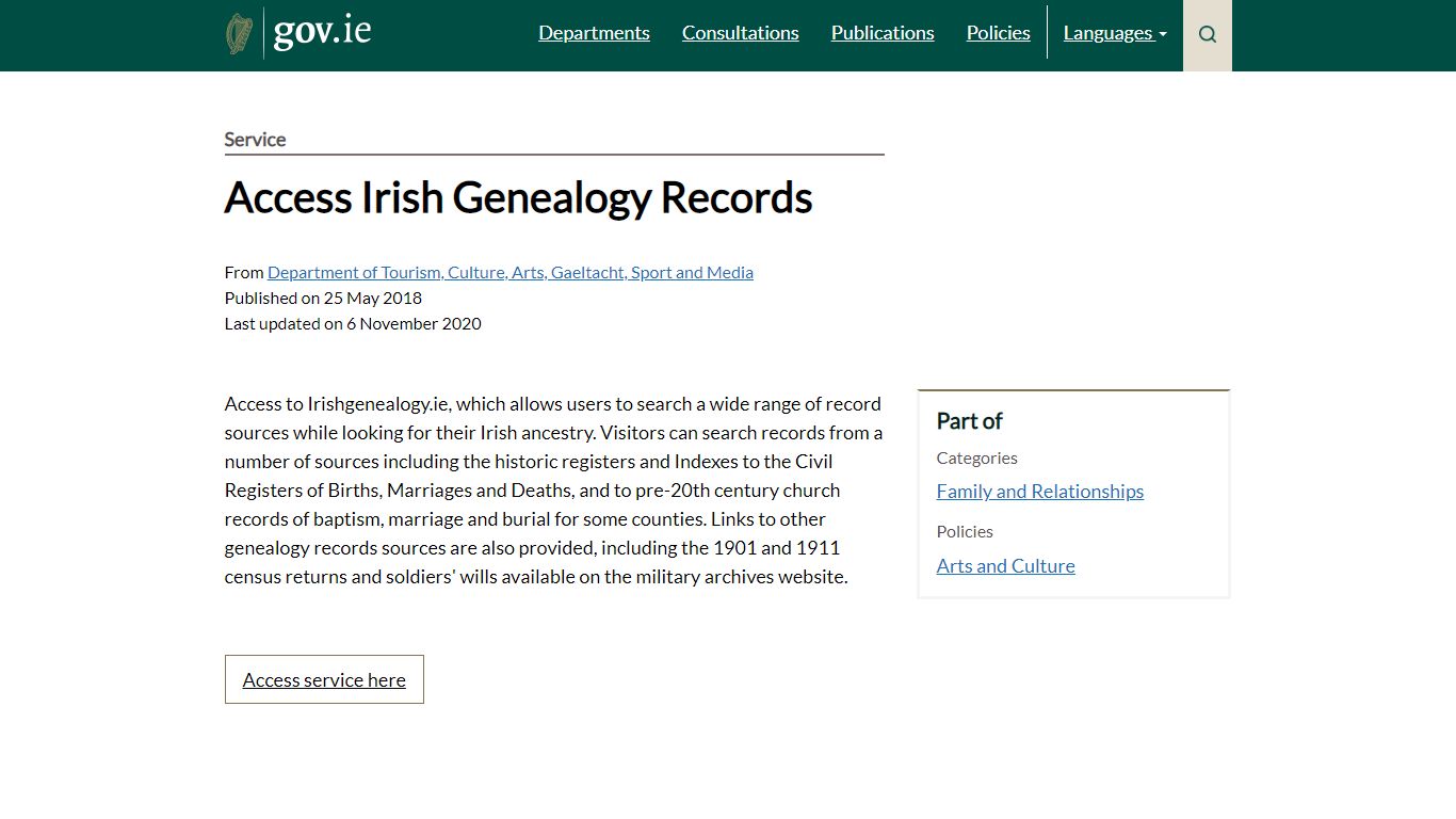 gov.ie - Access Irish Genealogy Records